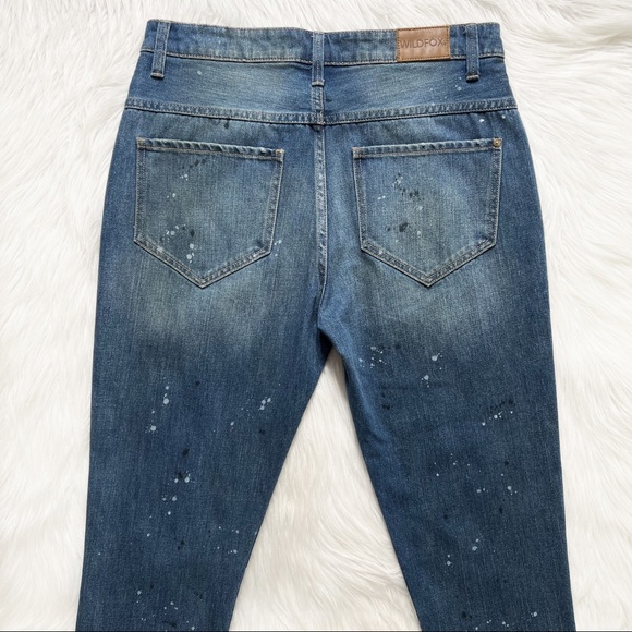 NWOT Wildfox Distressed Slouchy Paint Splatter High Waist Boyfriend Cropped Jean - Picture 5 of 10